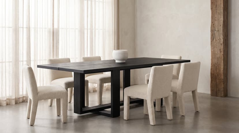 Solid black oak dining table, face grain — the Tesseract v2.0 Dining Table