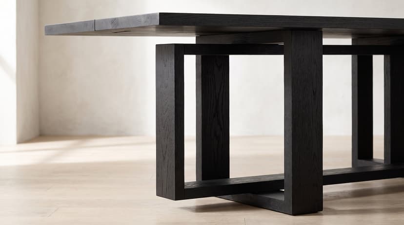 Solid black oak dining table, face grain — the Tesseract v2.0 Dining Table