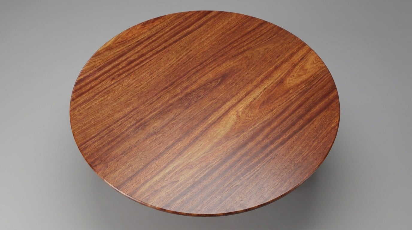 Kouper Round Dining Table in sapele mahogany, the round top from above