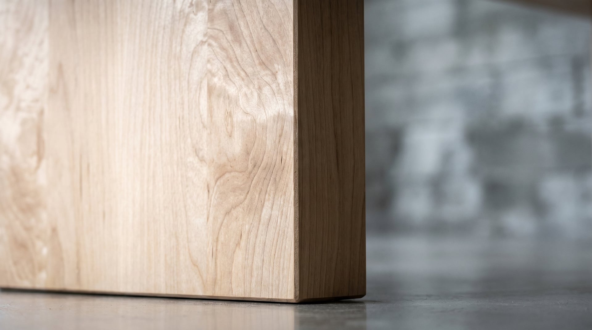 Monolith Hard Maple Dining Table, the corner of a slab leg, macro
