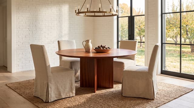 Mahogany dining table — the Kouper Round Dining Table