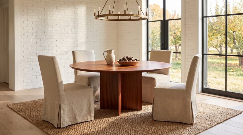Solid mahogany dining table, face grain — the Kouper Round Dining Table