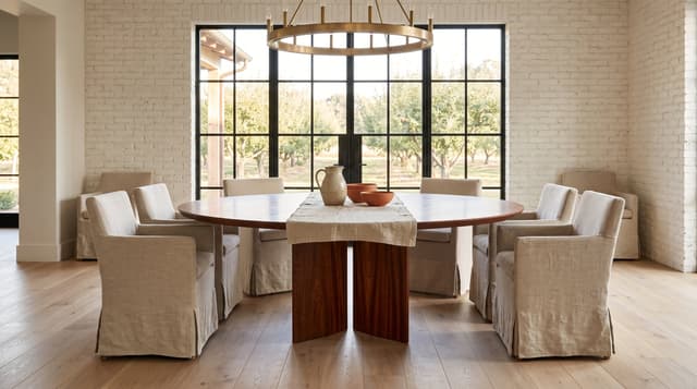 Mahogany dining table — the Kouper Round Dining Table