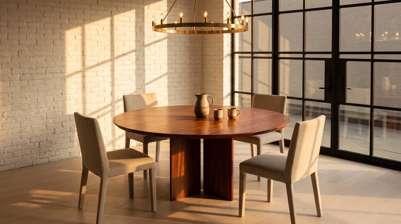 Solid mahogany dining table, face grain — the Kouper Round Dining Table