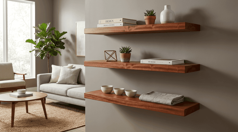 Mahogany Wood Floating Shelves