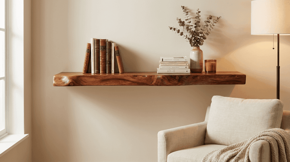 Mahogany Live Edge Floating Shelves