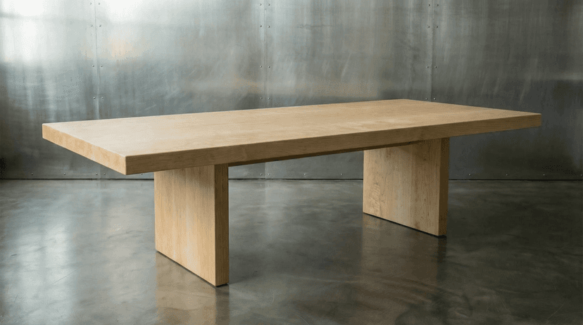 Solid maple dining table, face grain — the Monolith Hard Maple Dining Table in a dining room