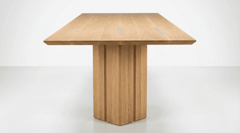Solid european oak dining table, face grain — the Vekt European White Oak Dining Table in a dining room