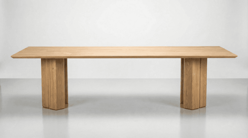 Solid european oak dining table, face grain — the Vekt European White Oak Dining Table in a dining room
