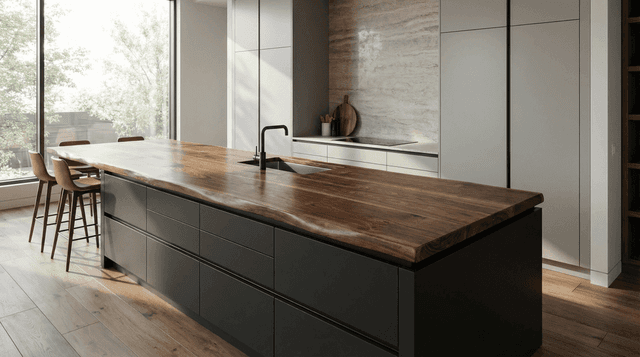 Walnut live edge countertop in use