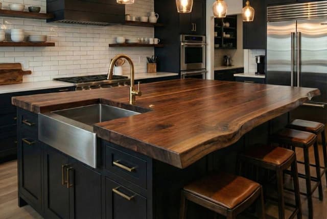 Walnut live edge countertop in use