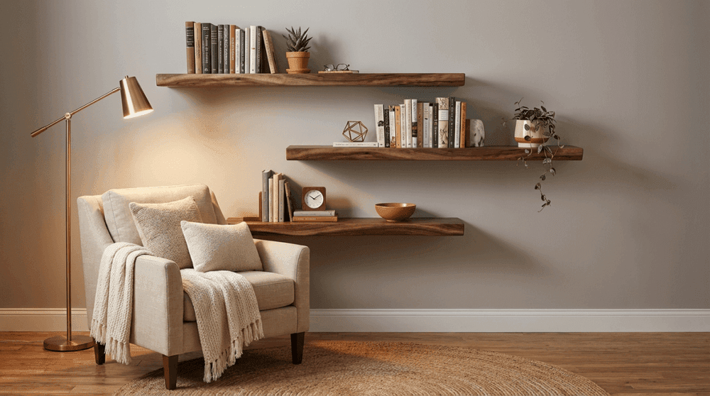 Walnut Live Edge Floating Shelves