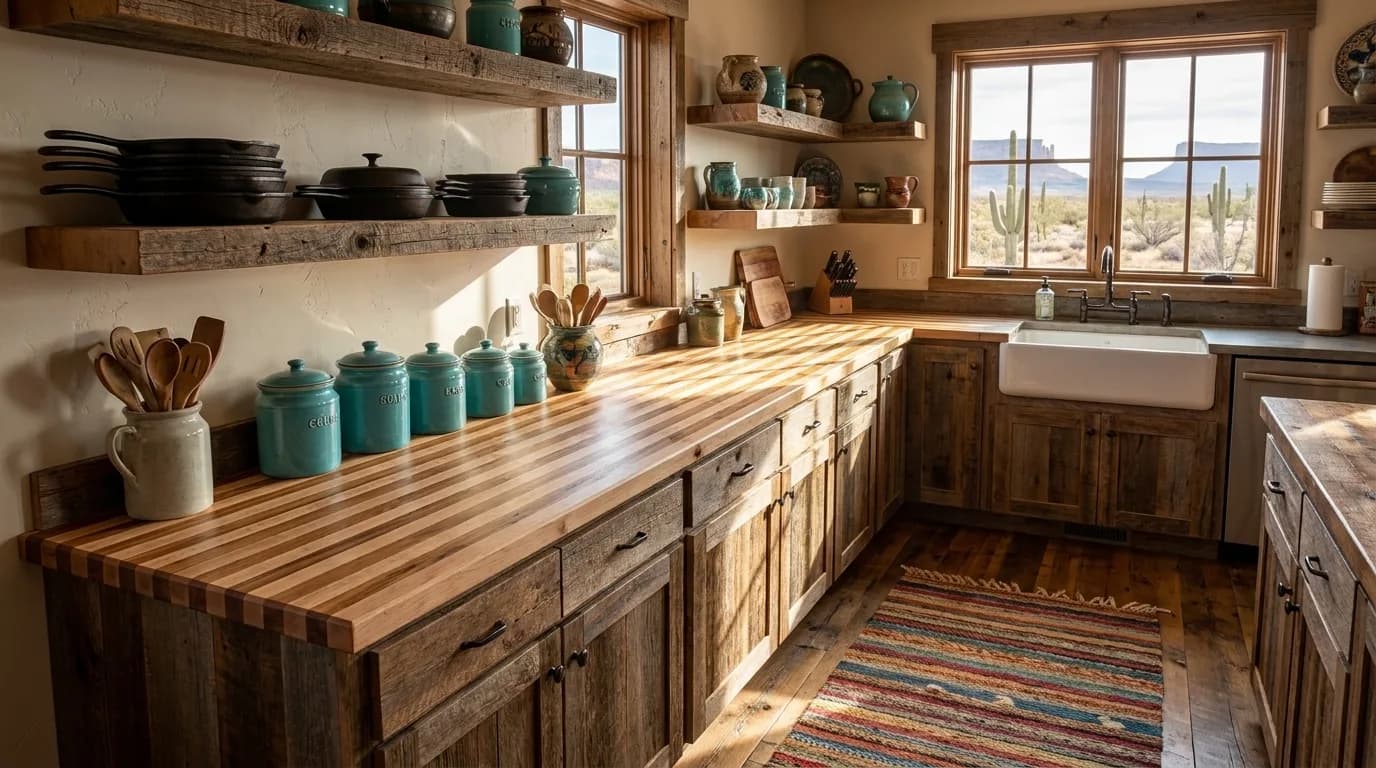Knotty Alder + Maple Edge Grain Countertops
