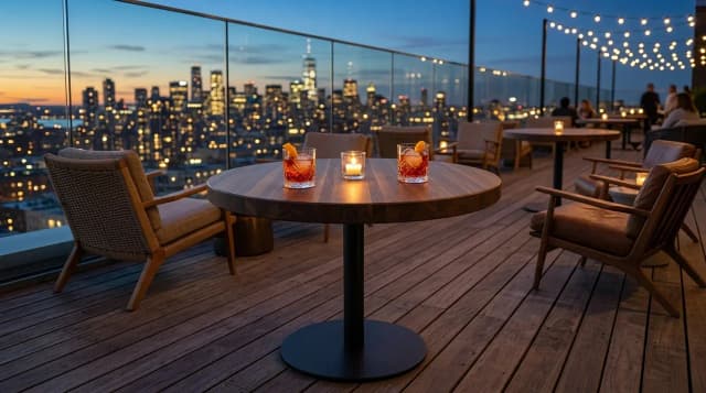 Walnut round tables in service