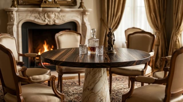 Macassar Ebony round tabletop in use