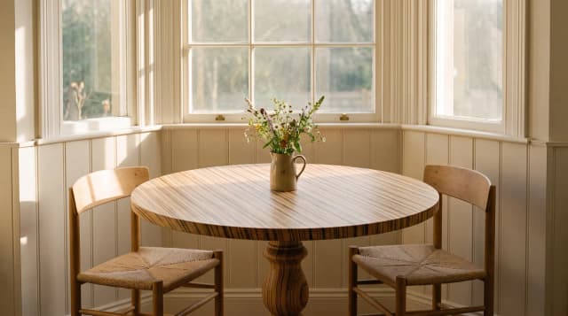 Zebrawood round tabletop in use