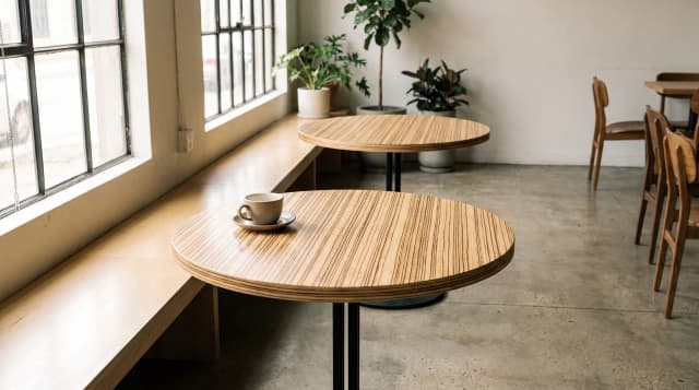 Zebrawood round tabletop in use