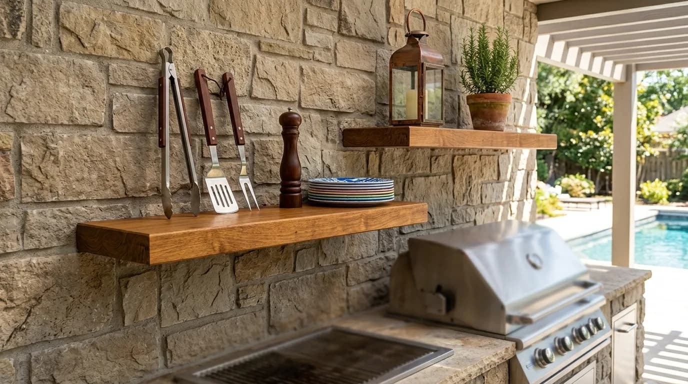 Iroko Hardwood Floating Shelves