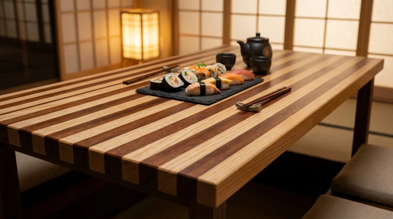 Ash + Mahogany Edge Grain Table Tops