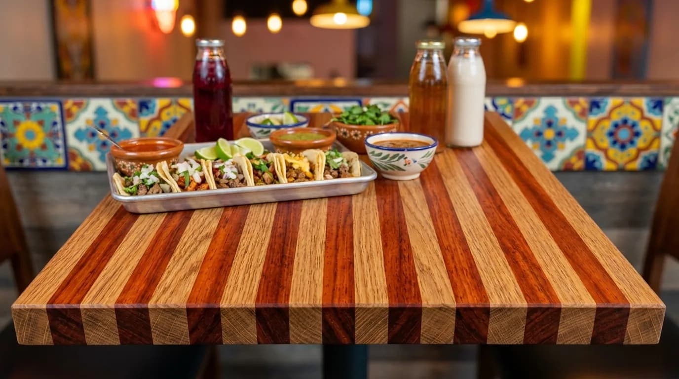 Padauk + Red Oak Edge Grain Table Tops