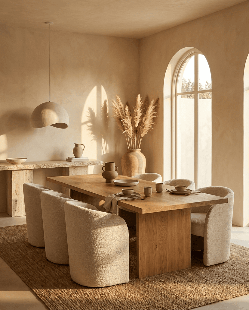 Solid european oak dining table, edge grain — a modern organic dining room