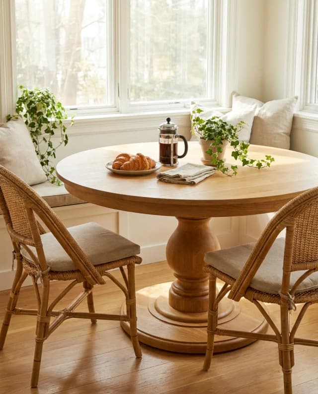 White Oak round tabletop — a bistro-style breakfast nook