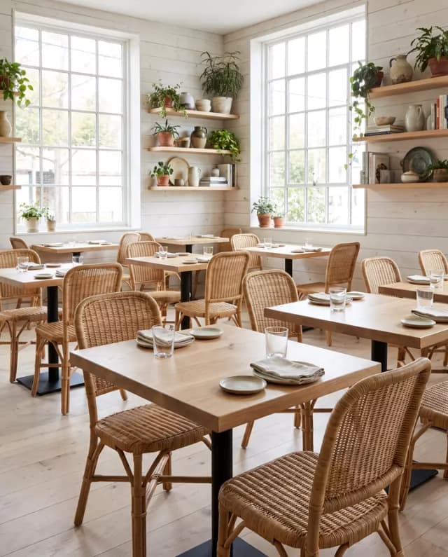 White Oak tabletop — a bright farm-to-table dining room