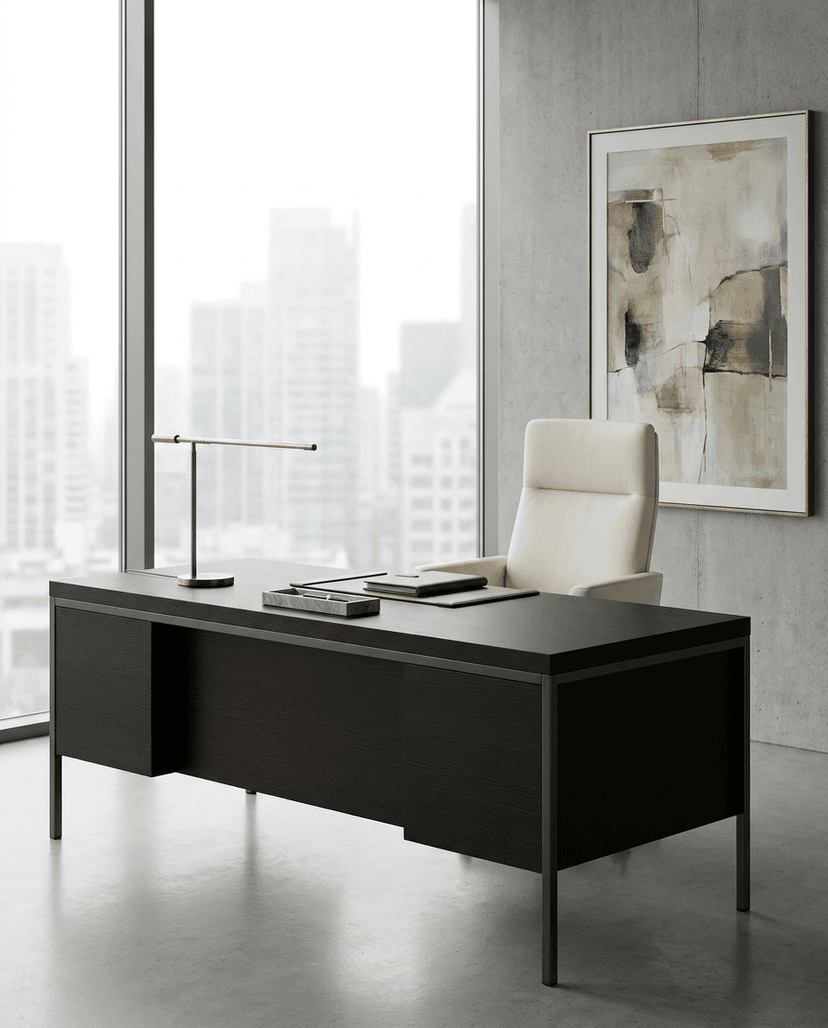 Solid wenge tabletop, face grain — a sleek executive office