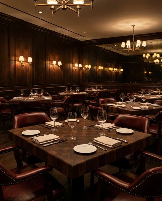 Walnut table tops — a modern steakhouse