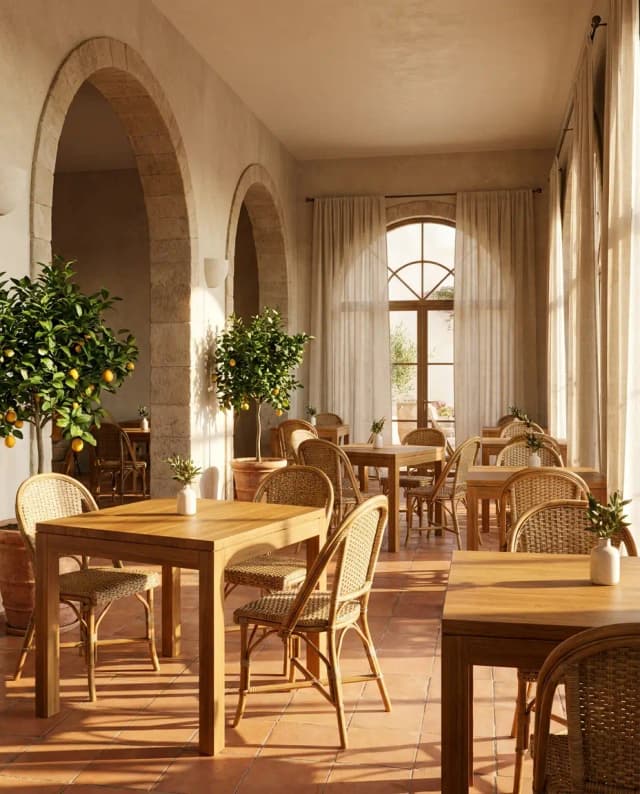 Iroko tabletop — a Mediterranean-style cafe