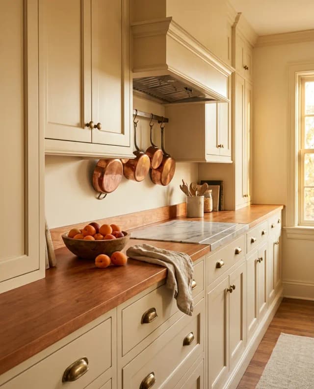 Cherry countertop — a cream traditional kitchen