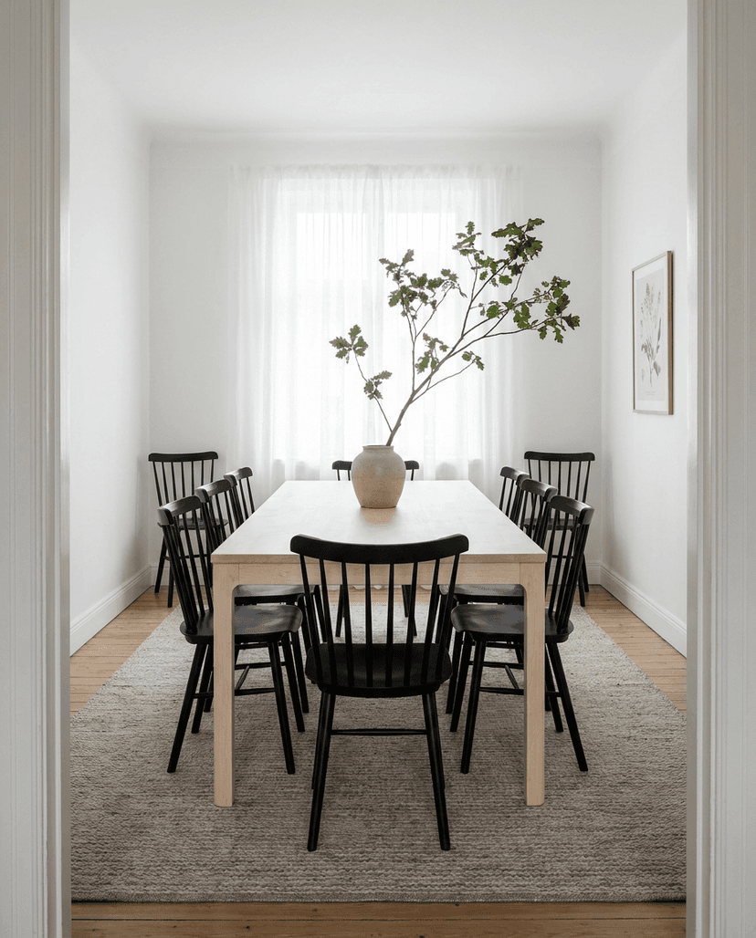 Solid maple dining table, edge grain — a Scandinavian dining room