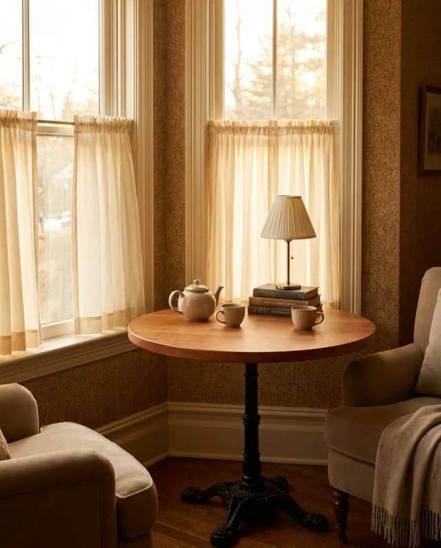Cherry round tabletop — a cozy corner nook