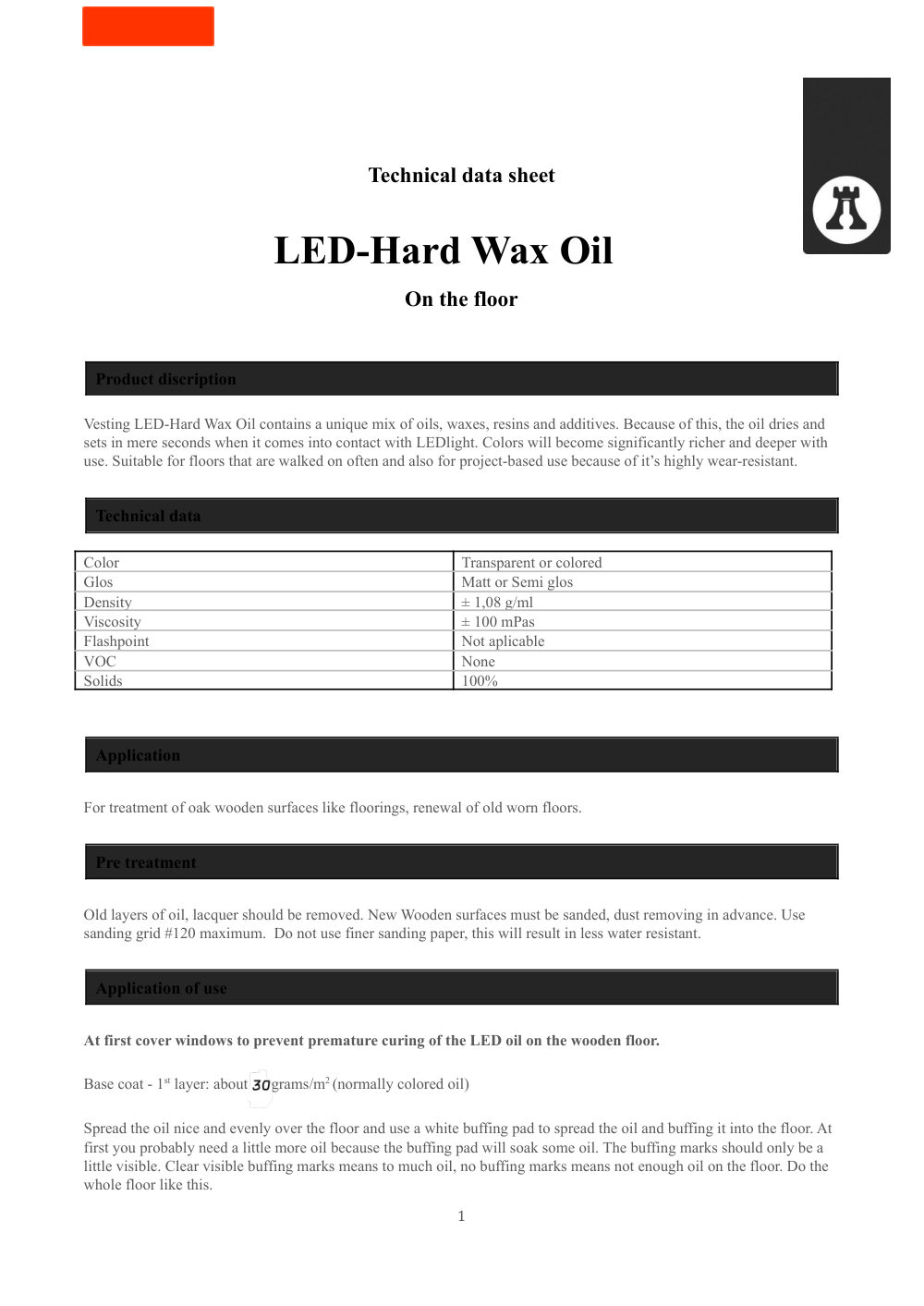 First page of Technical data sheet